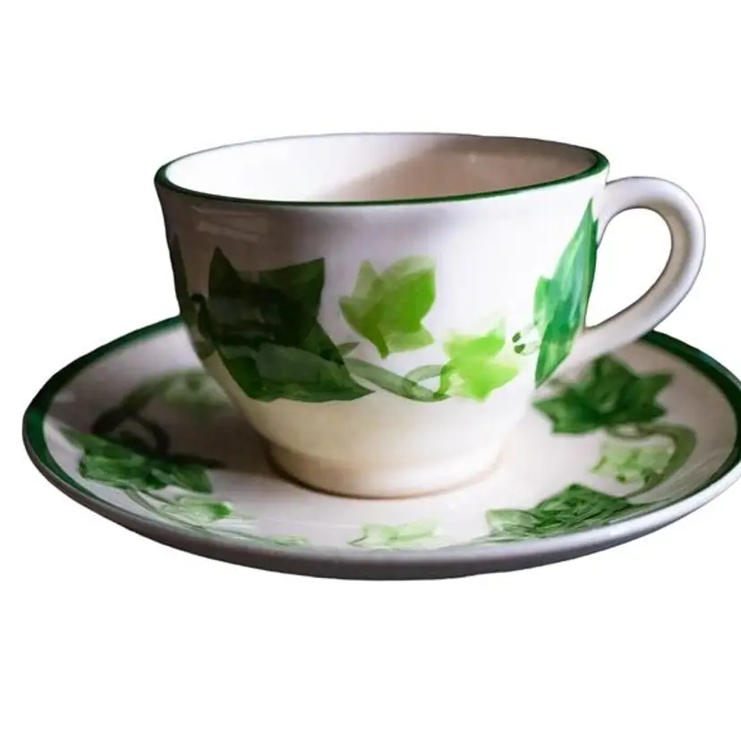 Franciscan Earthenware Pair of Ivy Cups and Saucers Vintage