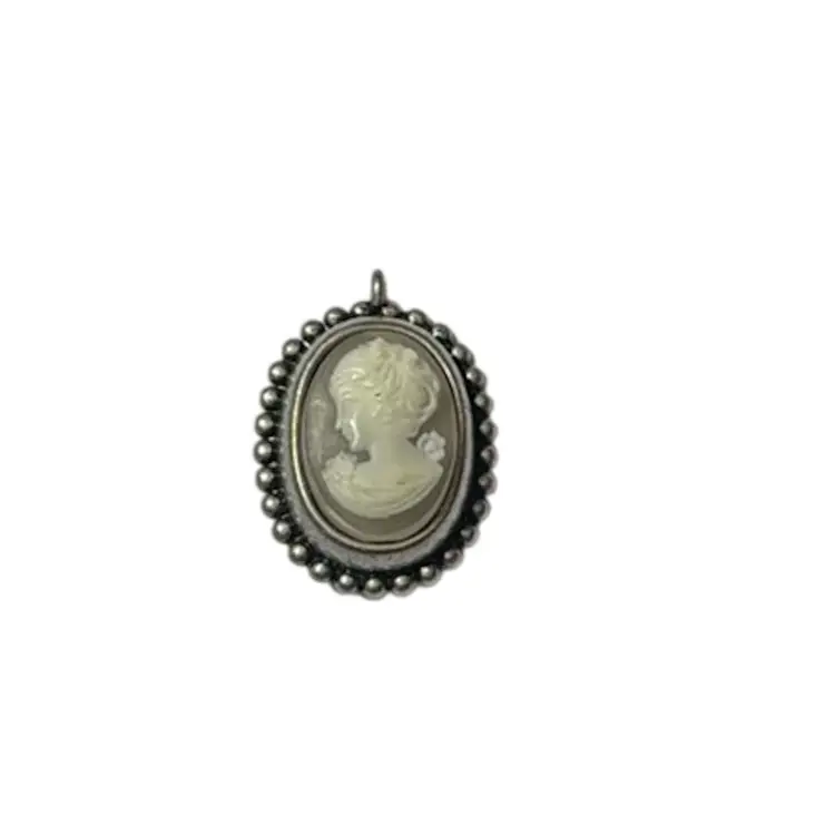 Cameo Pendant - Sterling Beaded Case With Shell Carved Front, Mother Of Pearl Back - 1.25”