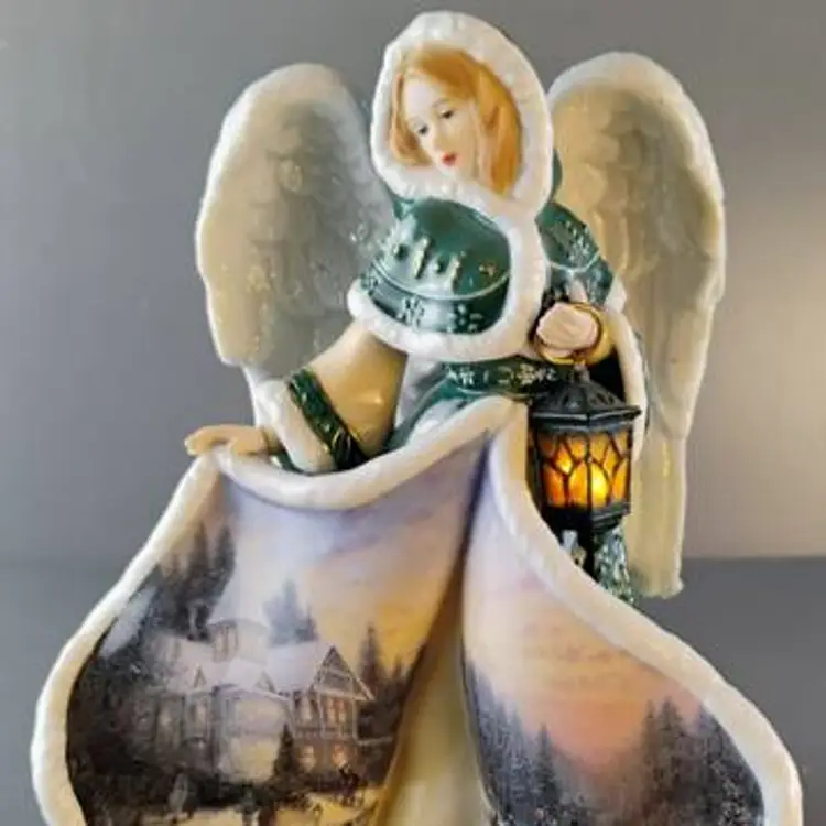 Thomas Kinkade Winter Angels of Light #3 Angel of Peace Illuminated 8" Figurine