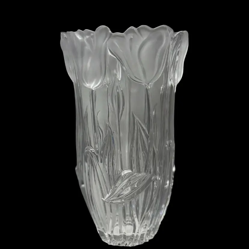 Vintage Block 8" Tulip Vase 24% Lead Crystal Satin Tulip Edge Fluted Poland 
8” T X 4.75” W