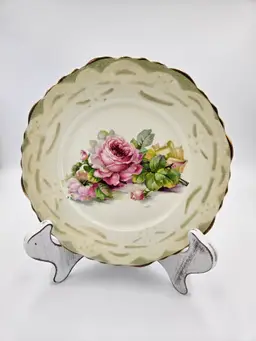 #B14 Green Porcelain Floral Plate 7 Inch