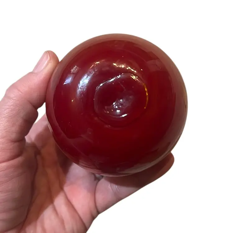 Hand Blown Art Red Swirl Glass Orb Paperweight Glows!