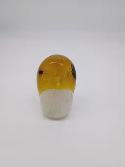 West Elm Art Glass Owl Bird Paperweight Figurine Modern Yellow and White