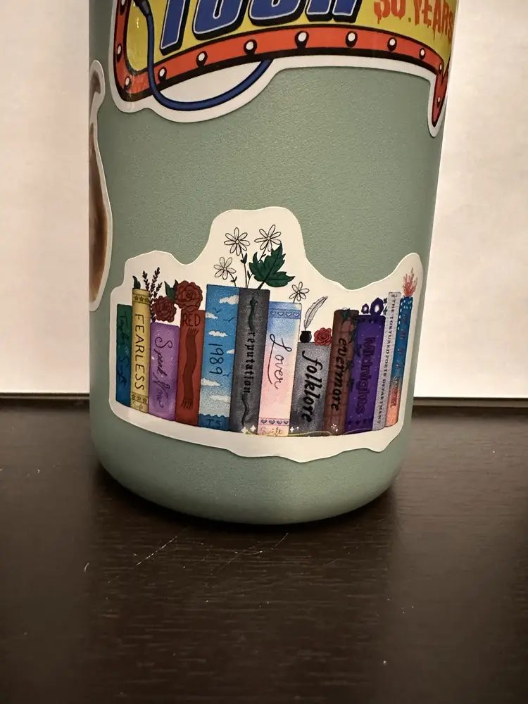 Bookshelf Music Albums - 3″ Die Cut Vinyl Sticker - Hand-Drawn Waterproof