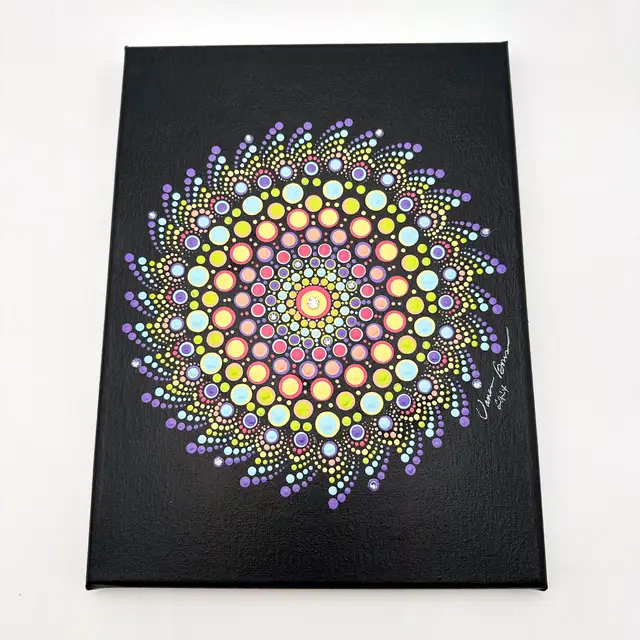 Rainbow Dot Mandala Swarovski Crystal Accents Hand Painted