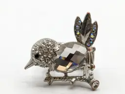 Bird Fashion Stretch Ring Faceted Glass Belly Rhinestones Accents Silver Tone