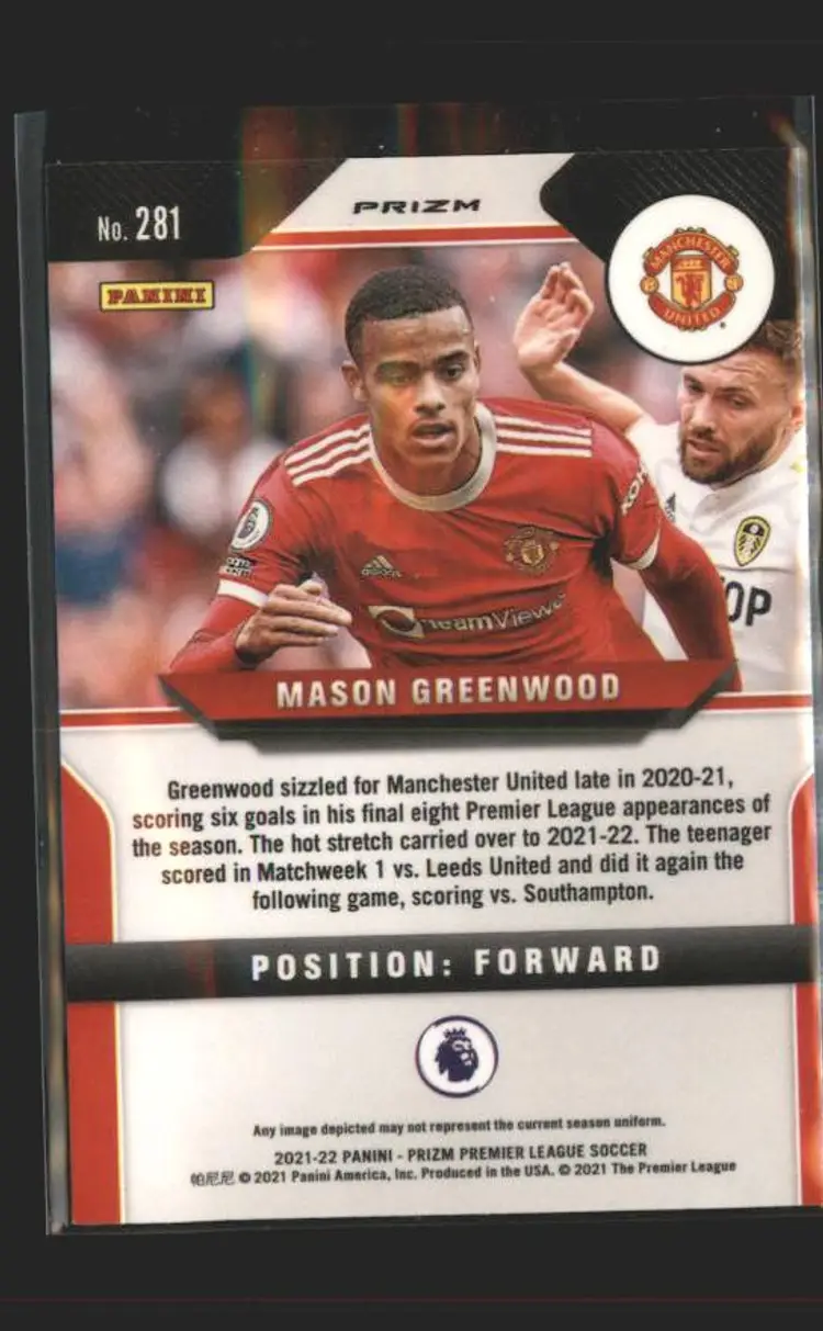 2021-22 Panini Prizm Premier League #281 Mason Greenwood Green Wave - ( 138 ) - Manchester United
