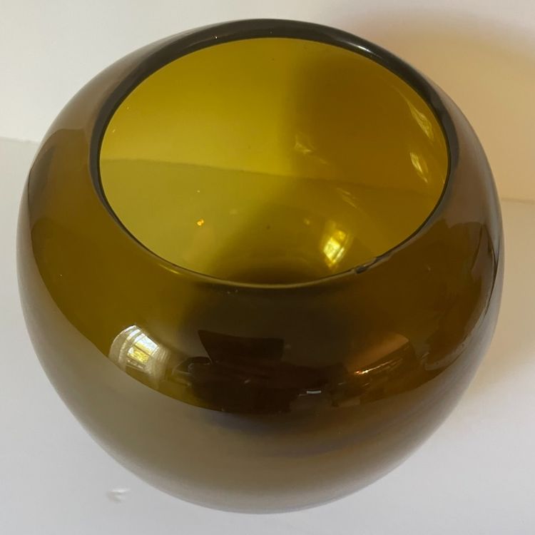 Vintage Blenko #3615 Globe Vase, Amber/Brown, Handblown Glass, Decor