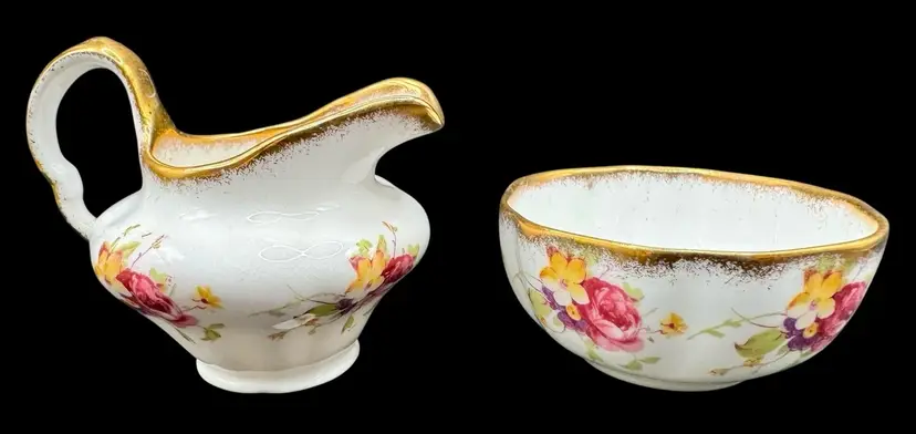 Taylor & Kent Small Creamer Sugar Set Fine Bone China England Floral Pink 2.5”