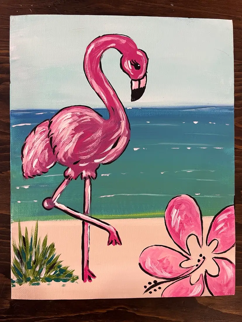 8x10 Acrylic Painting Let’s Flamingle