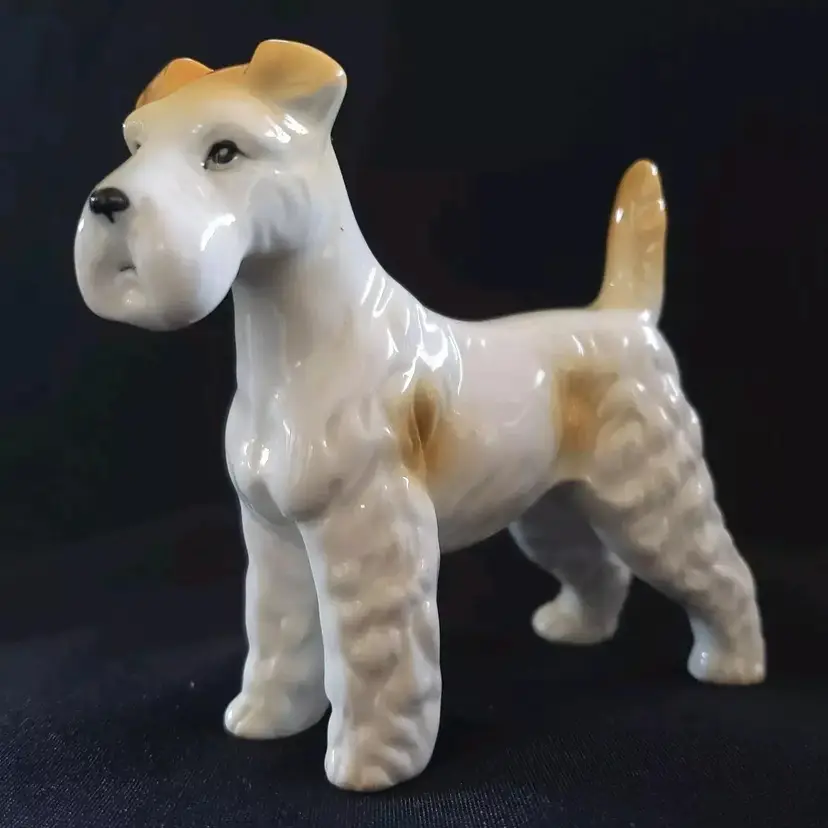 Terrier Dog Ceramic Porcelain Figurine Unbranded 3½" Tall 4¼" Long Vintage