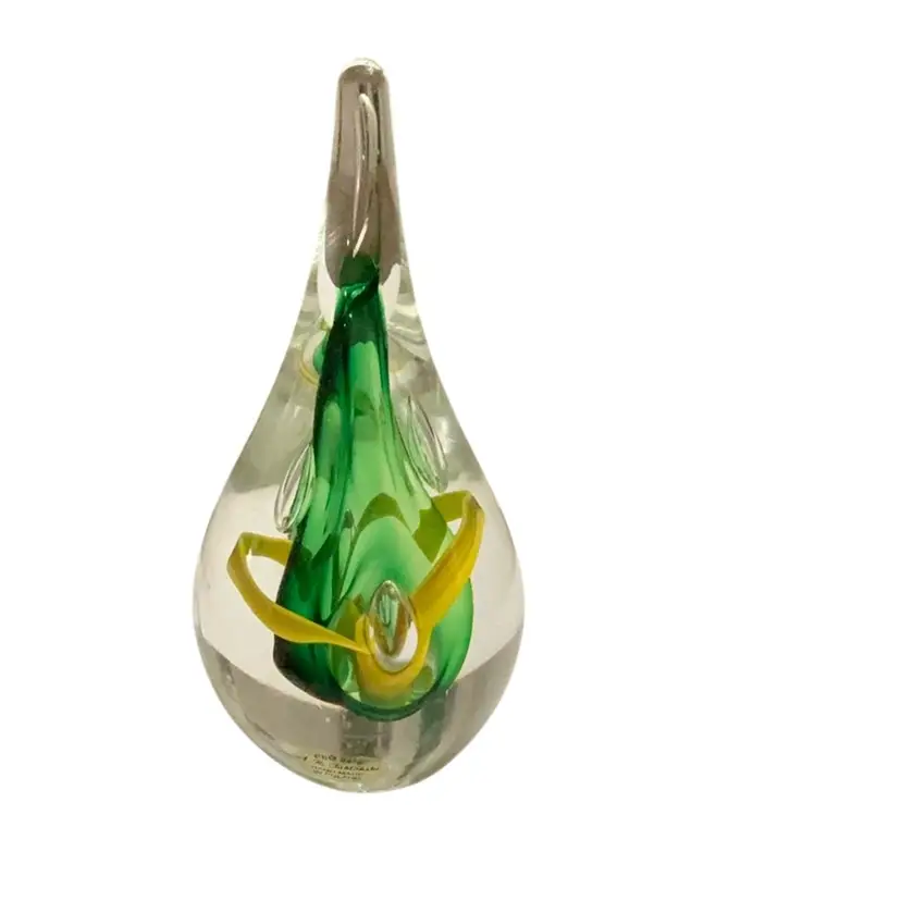 Vintage 1971 Signed Adam Jablonski Teardrop Paperweight 5” X 2 1/2”