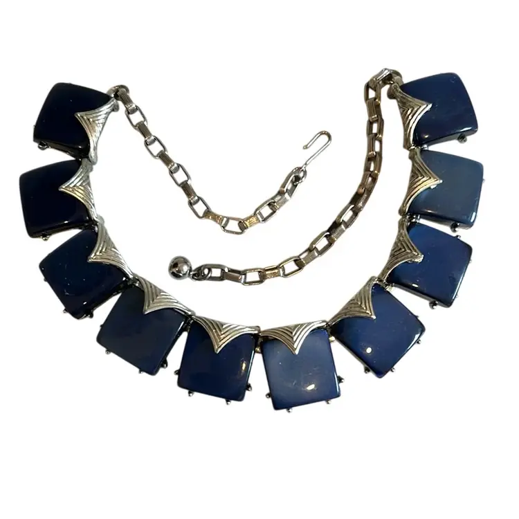 Vintage Marked Coro Thermoset Blue Moon Glow Necklace 16.5” #of-c