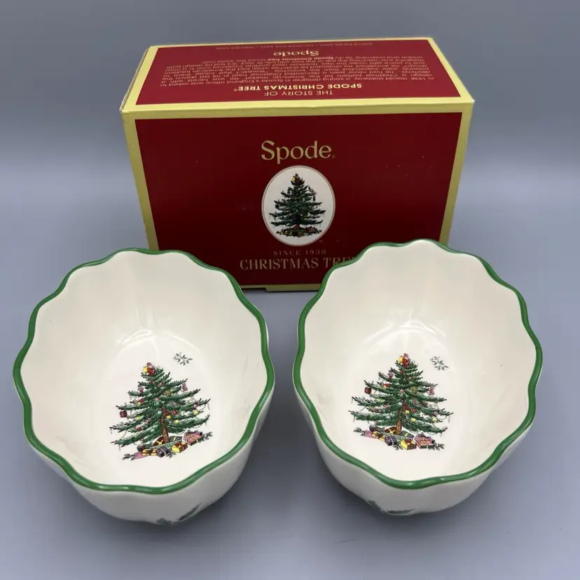 Spode Portmeirion Ceramic Fluted Oval Candy Dish 6” Original Box Set of 2