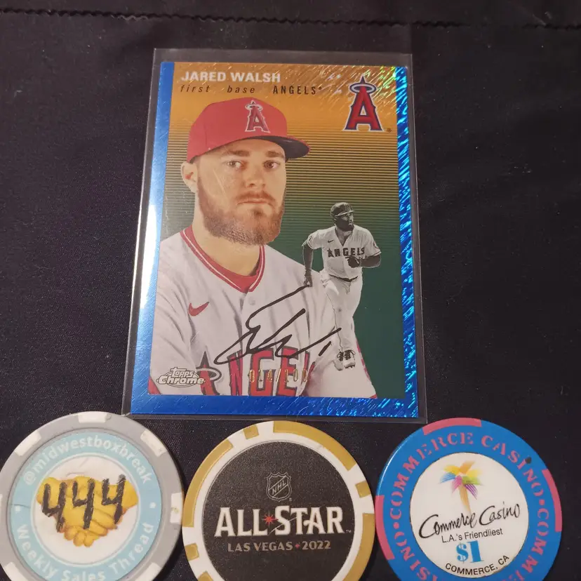 2023 Topps Chrome Platinum Anniversary Jared Walsh Blue Shimmer Refractor /100 - Los Angeles Angels