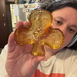 Amber Indiana Glass Clover Trinket Dish