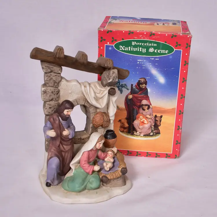 Porcelain Nativity Scene Christmas Holiday Statue