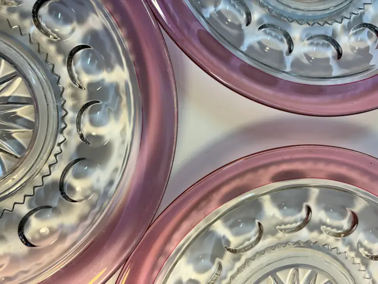 Vintage Pink Rimmed King's Crown Glass Plates