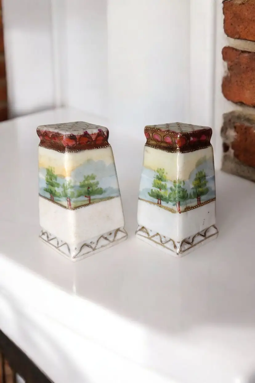Antique Handpainted Porcelain Japan Salt and Pepper Shakers