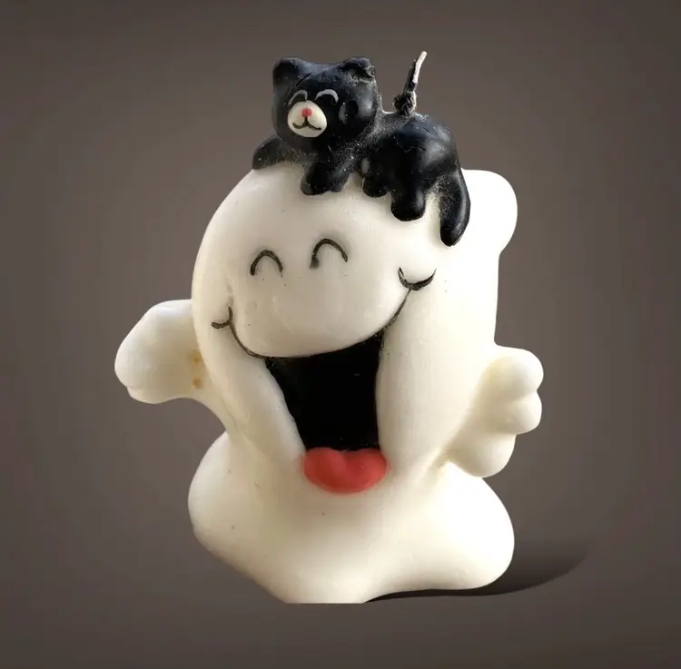 Vintage Halloween Candles Happy Ghosts with Black Cats NOT Burned