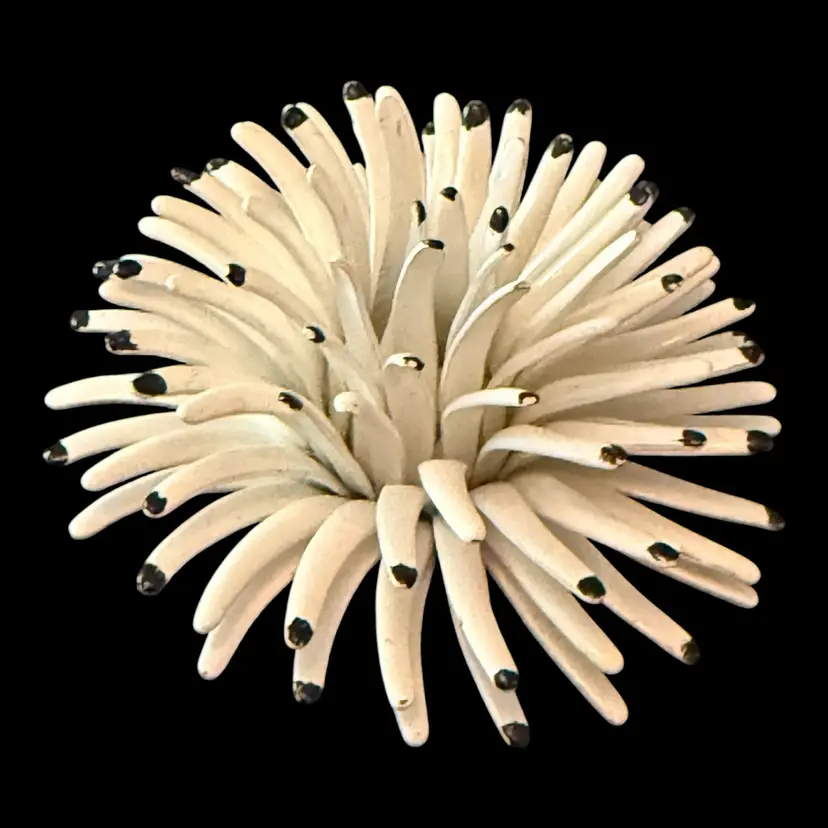 Black & White Enamel Flower Brooch Pin 2.5”