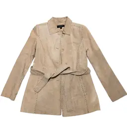 Vintage Colebrook Suede Leather Jacket Women M Y2K 90s Hippie Boho Stitching Tie