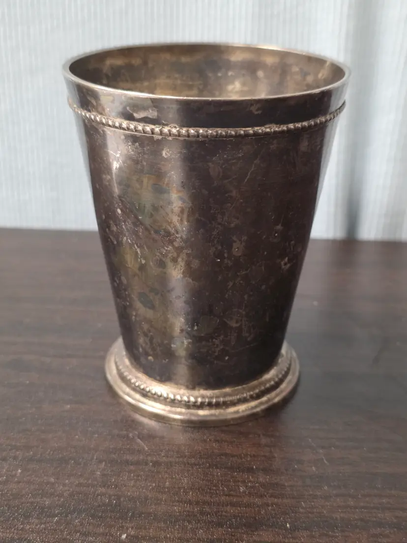 Vintage Heavy Beaded Mint Julep Cup 10.3 oz Unmarked Patina Tumbler