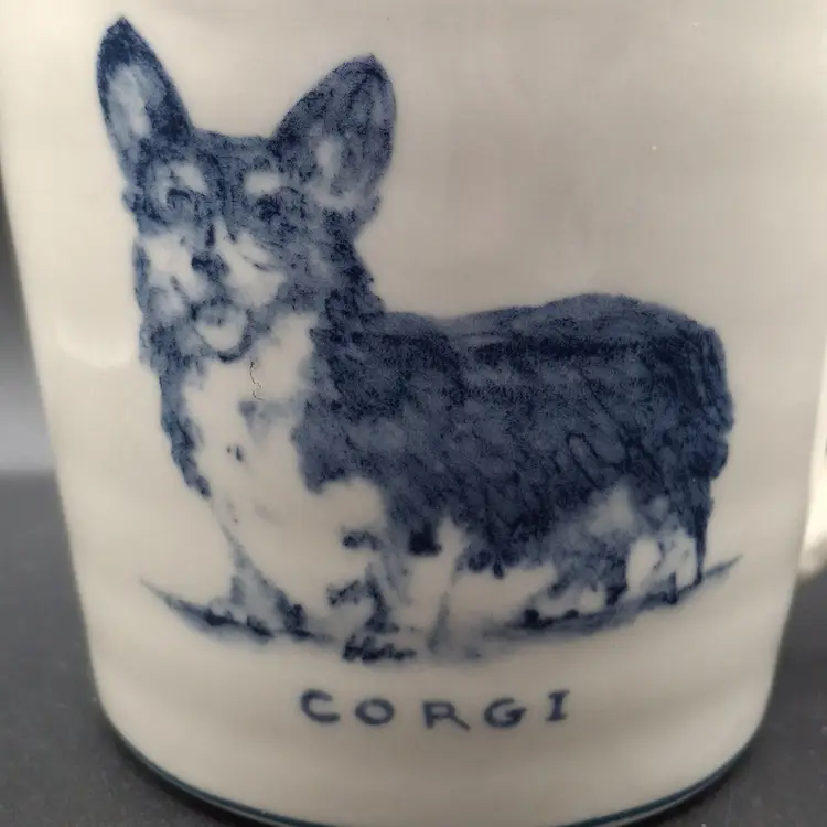 Molly Hatch Anthropologie Corgi Ceramic Mug With Blue Illustration