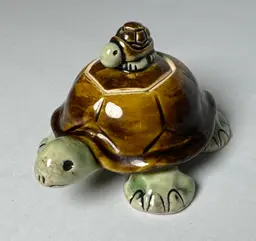 Signed Studio Pottery Turtle Trinket Box Baby on Lid