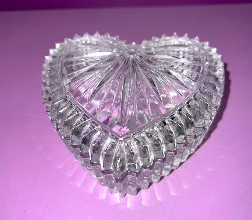 Heavy Glass Lidded Heart Shaped Trinket Box