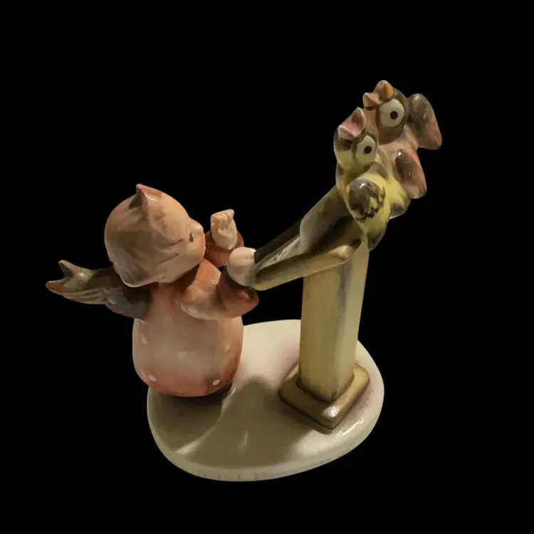 Vintage M.J. Hummel. Goebel Germany! Hum # 169 ~ Title “ Bird Duet” Angel Conducting Two Birds Perched On The Music Stand With A Baton. 1960s / 1970s . Collectors Figurine.