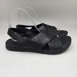 Born Women's Slingback Sandal US 9M Black Leather Slip-On Comfort Elastic Strap