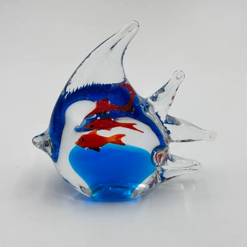 Art Glass Bella Casa Ganz Angelfish Clear Blue Red Aquarium Fish Paperweight