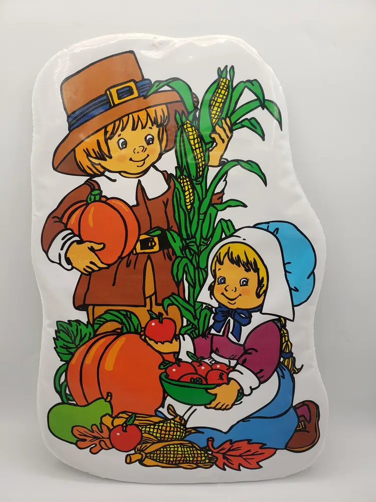 Vintage Thanksgiving Decoration Die Cut Wall Decor Little Pilgrims Harvest 1980s. A sweet, vintage item. Measures about 17.5"