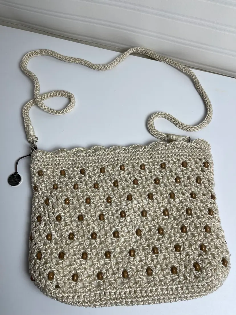 The Sak Womens Crochet Beaded Cross Body Purse Cream Boho Cottage Coastal Whimsy