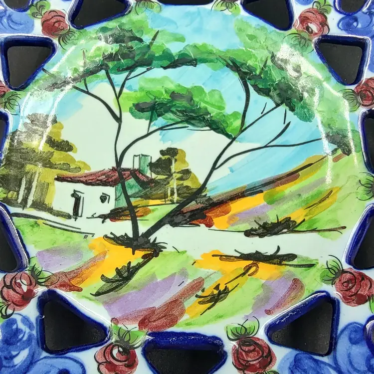 Vtg Signed Portuguese Wall Art Plate