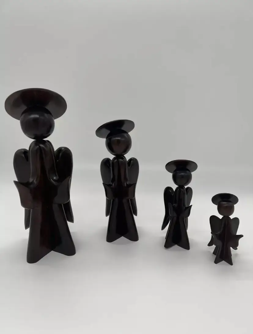 Vintage MCM Scandinavian Style Angel Figurines Set Of 4 Graduated Ironwood