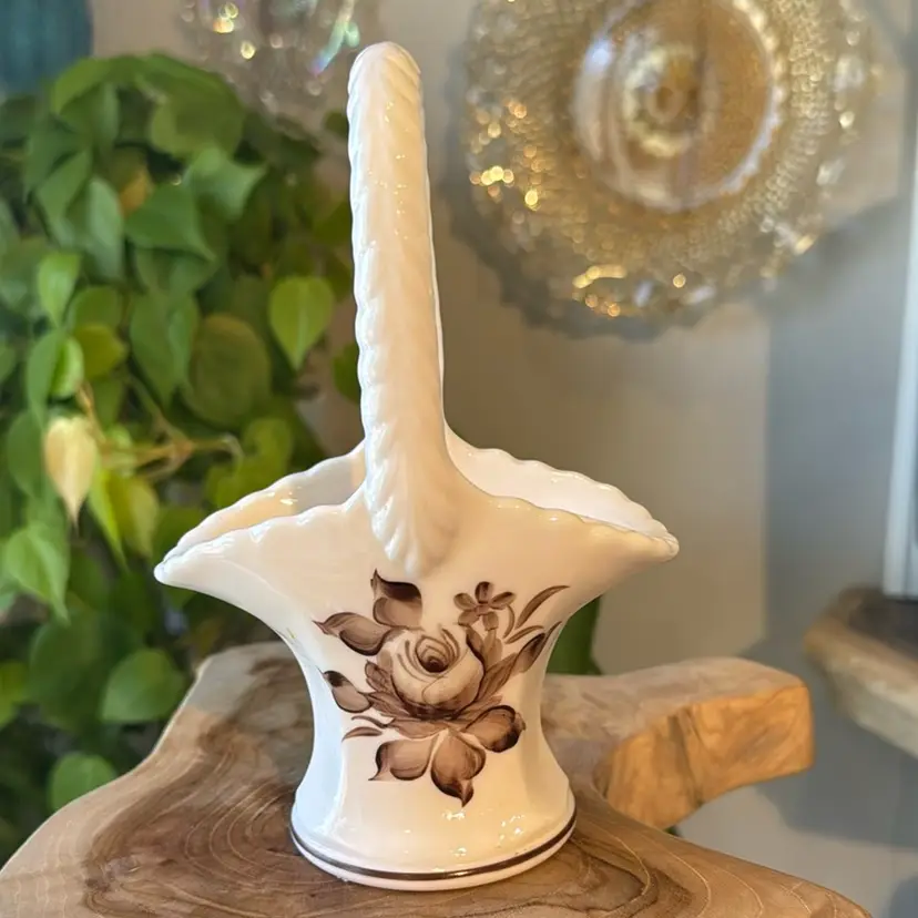 Westmoreland 7”Milk Glass Hand Painted Basket