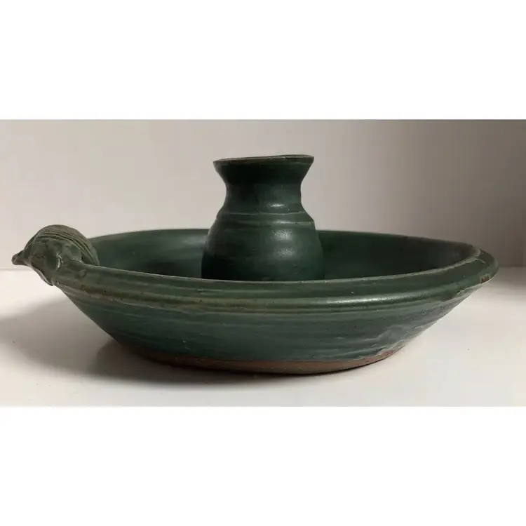Studio Pottery Large Green Candlestick Holder-Marked