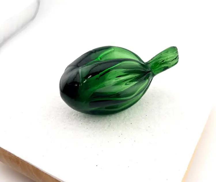 Vintage Green Glass Vegetable May be A Pepper - 3.75" Long x 2" Wide x 2" Tall