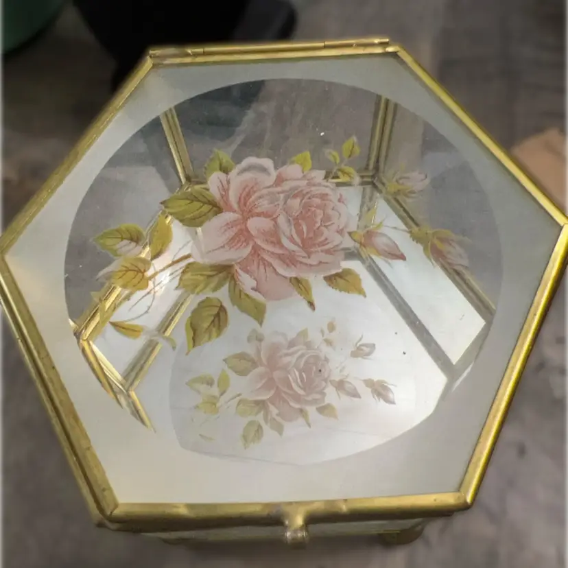 Vintage Glass And Brass 5” Trinket Box