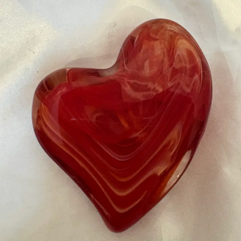 Heart Shape Glass Paperweight Red Swirl Design