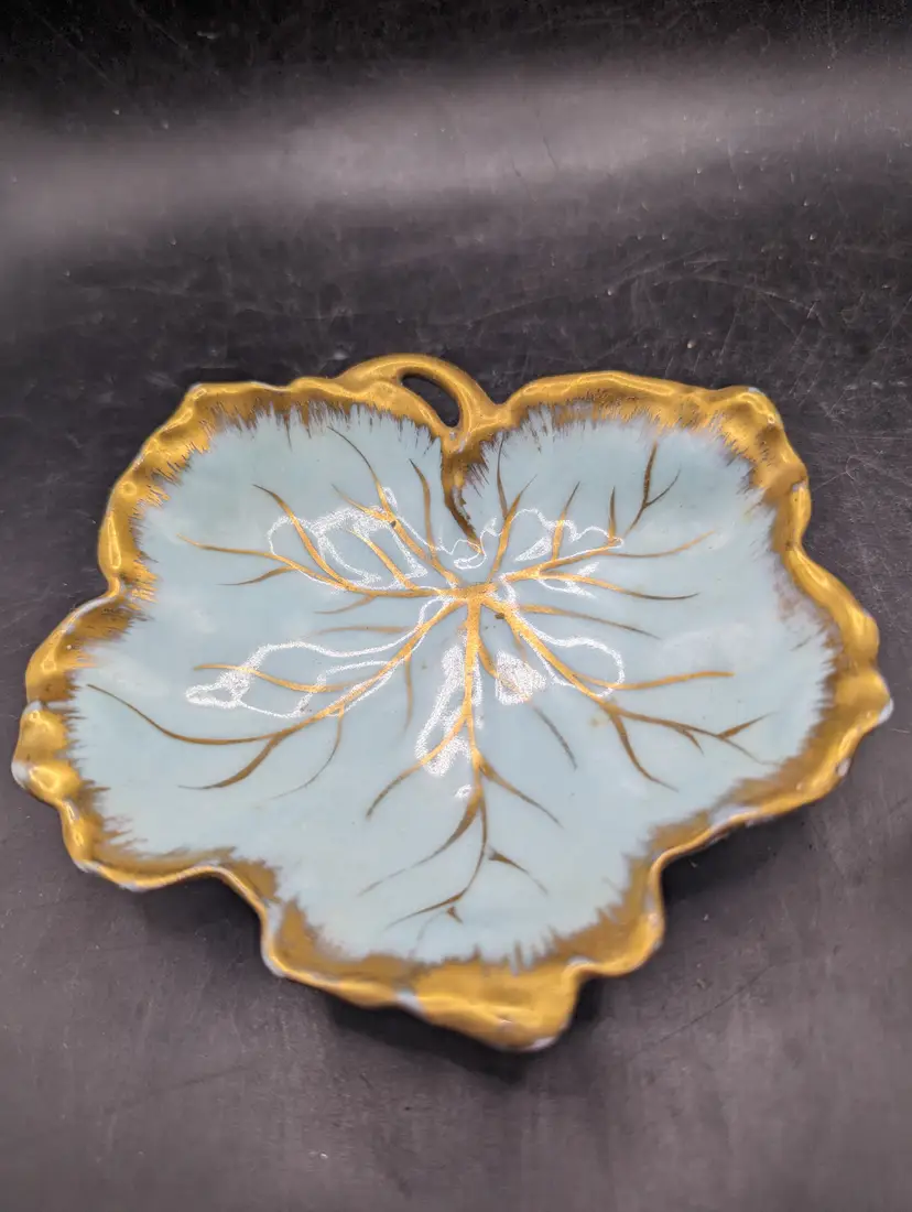 Vintage Hand Painted France Trinket Dish Leaf Design