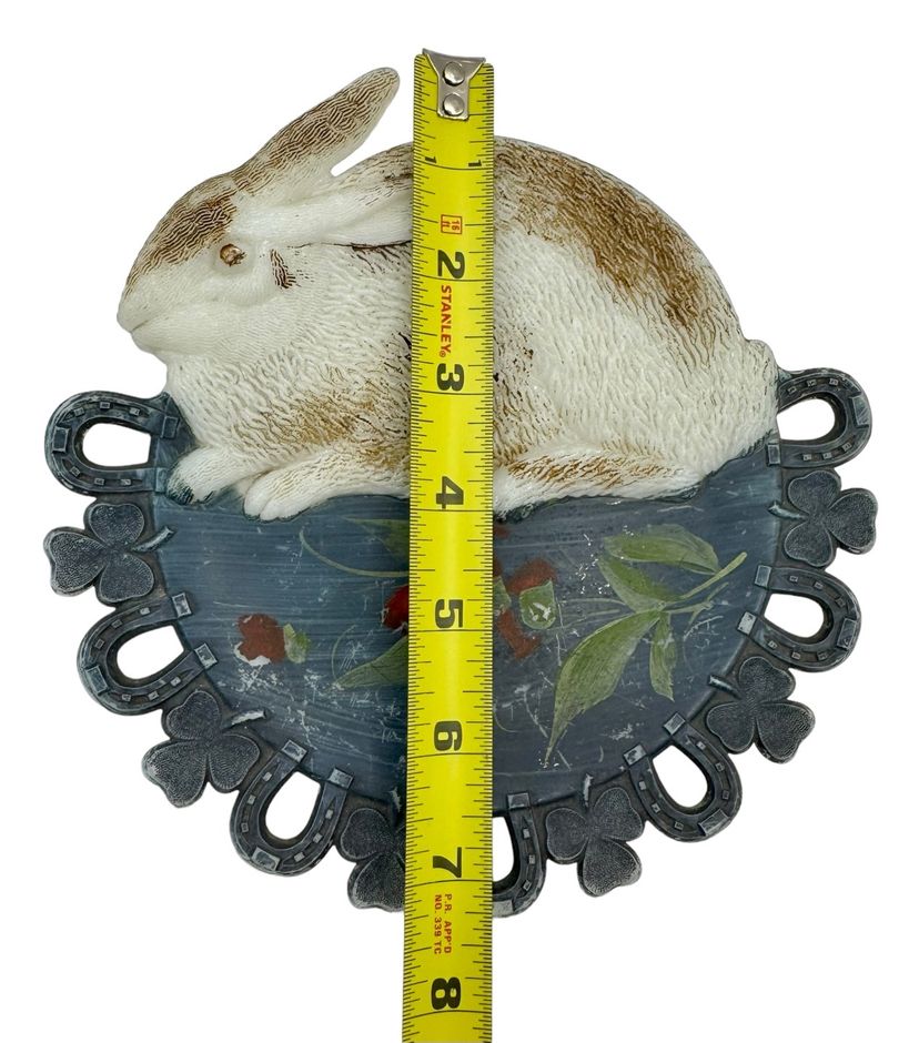 Vintage Milk Glass Bunny Rabbit Plate Shamrock Clover Horseshoe Hand ...