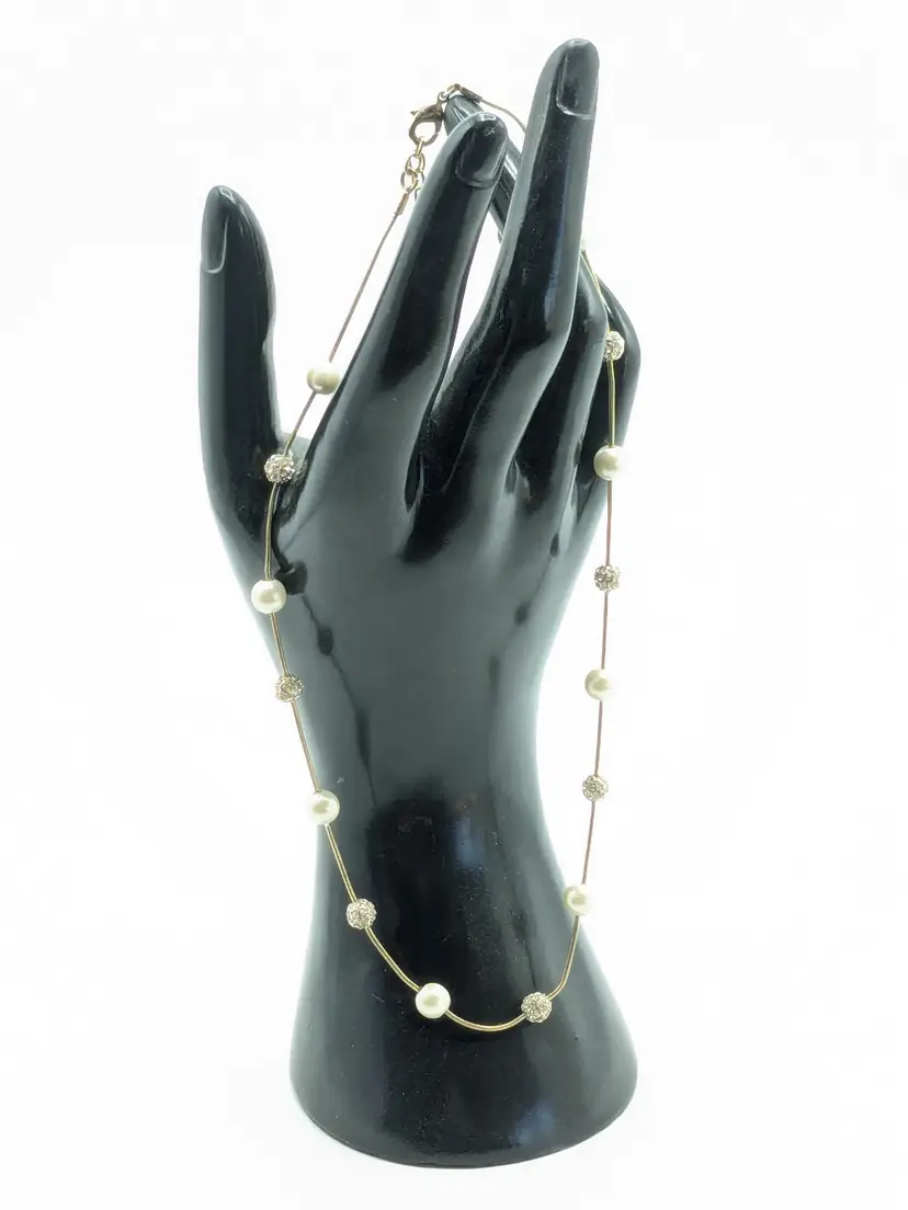 Gold Tone Faux Pearl and Beaded Necklace