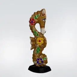 Seahorse Figurine On Stand Hand Carved Wood Hand Painted Pink•Yellow•Purple Flowers
11” T x 4-1/4” L x 2-1/2” W