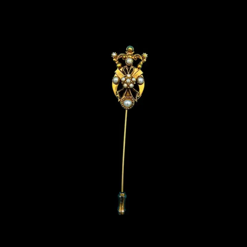 Vintage Florenza Faux Pearl Victorian Revival Stick Pin – Gold Tone – 1960s–1970s