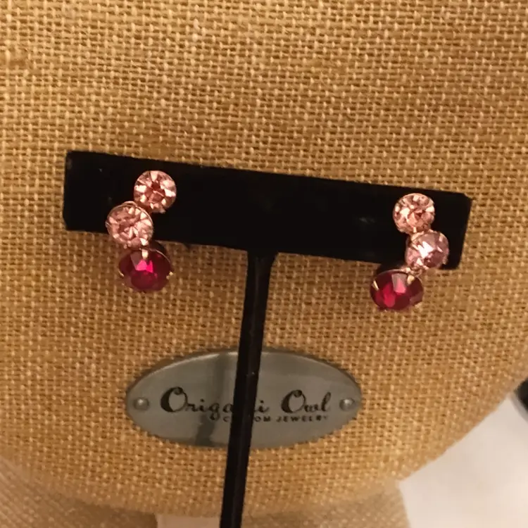 Vintage Multi Color Rhinestone Screw Back Earrings Gold Tone Made in Austria