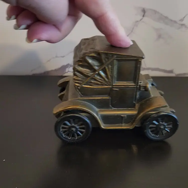Metal Car Bank Pill Box Coupe by Banthrico Advertising Nutley NJ Bronze Vintage ROLLS - USA