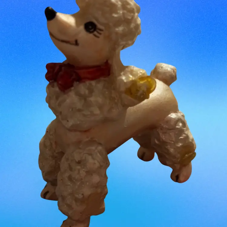 Vintage White, Pink And Gold Luster Porcelain Spaghetti Poodle Figurine